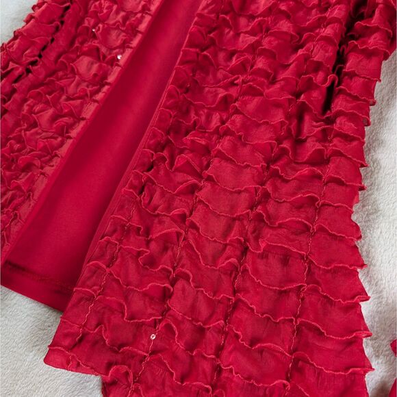 Vintage Ruffled Cardigan Women's Medium/Large Red Sparkly Flare Bell Sleeve - Picture 4 of 8